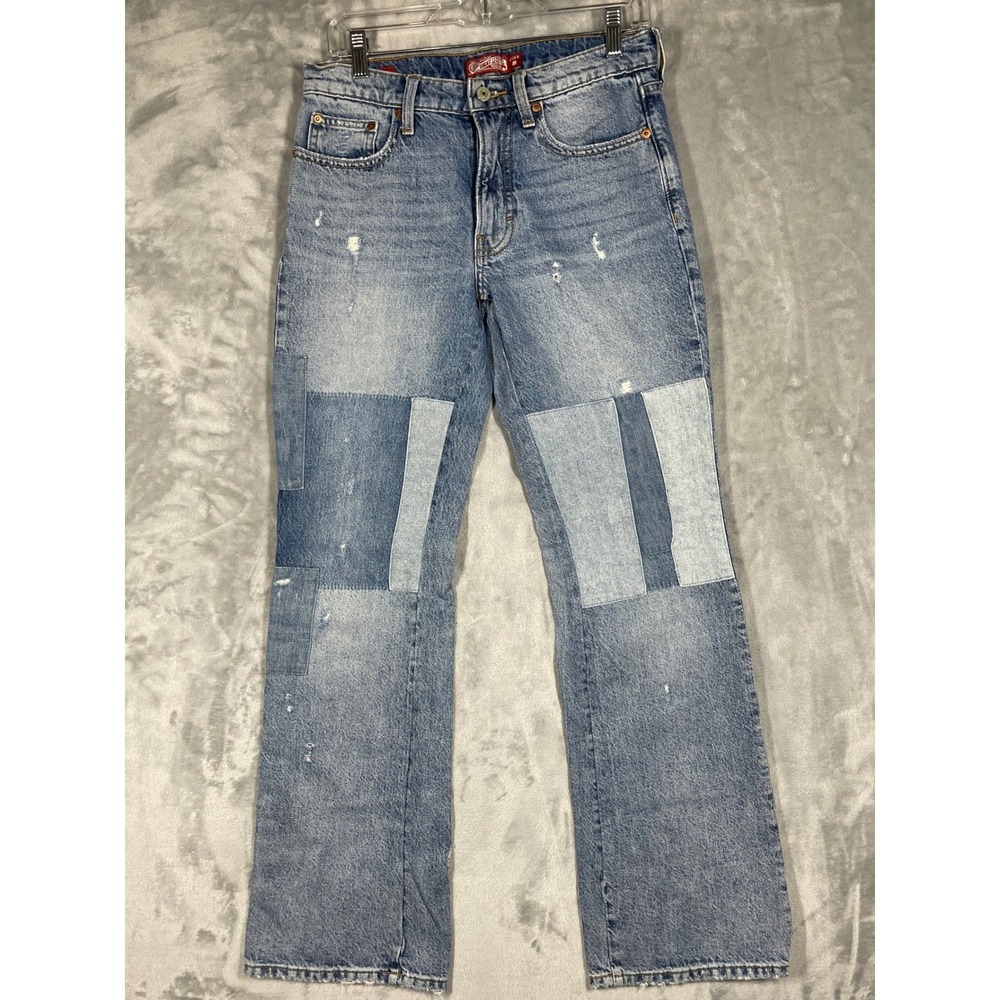 Lucky Brand Legend Boyfriend Mid Rise Flare Patchwork Jeans Blue 2/26R 80318